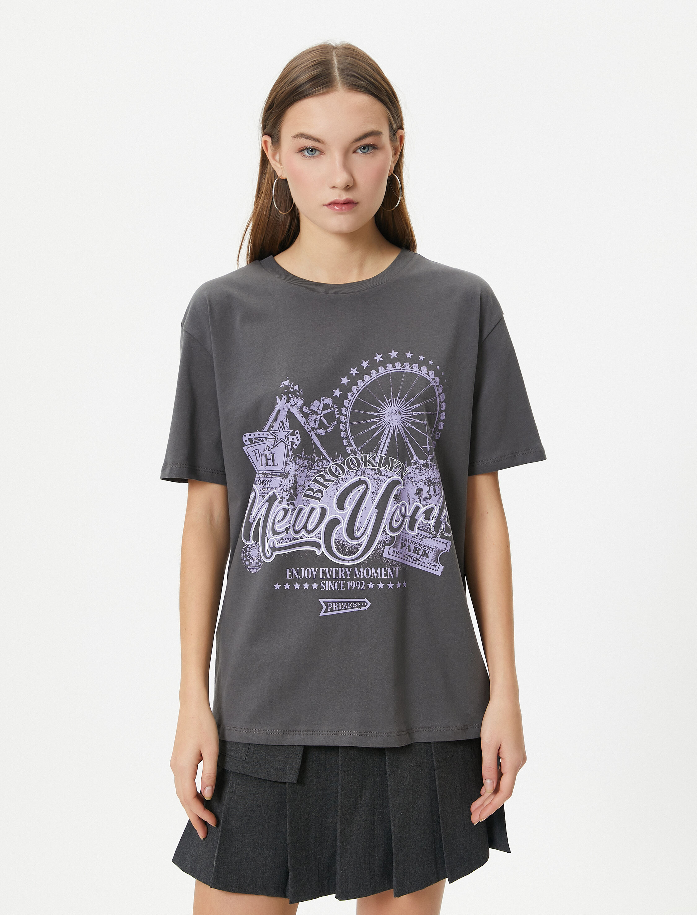   New York Tişört Kısa Kollu Bisiklet Yaka Pamuklu