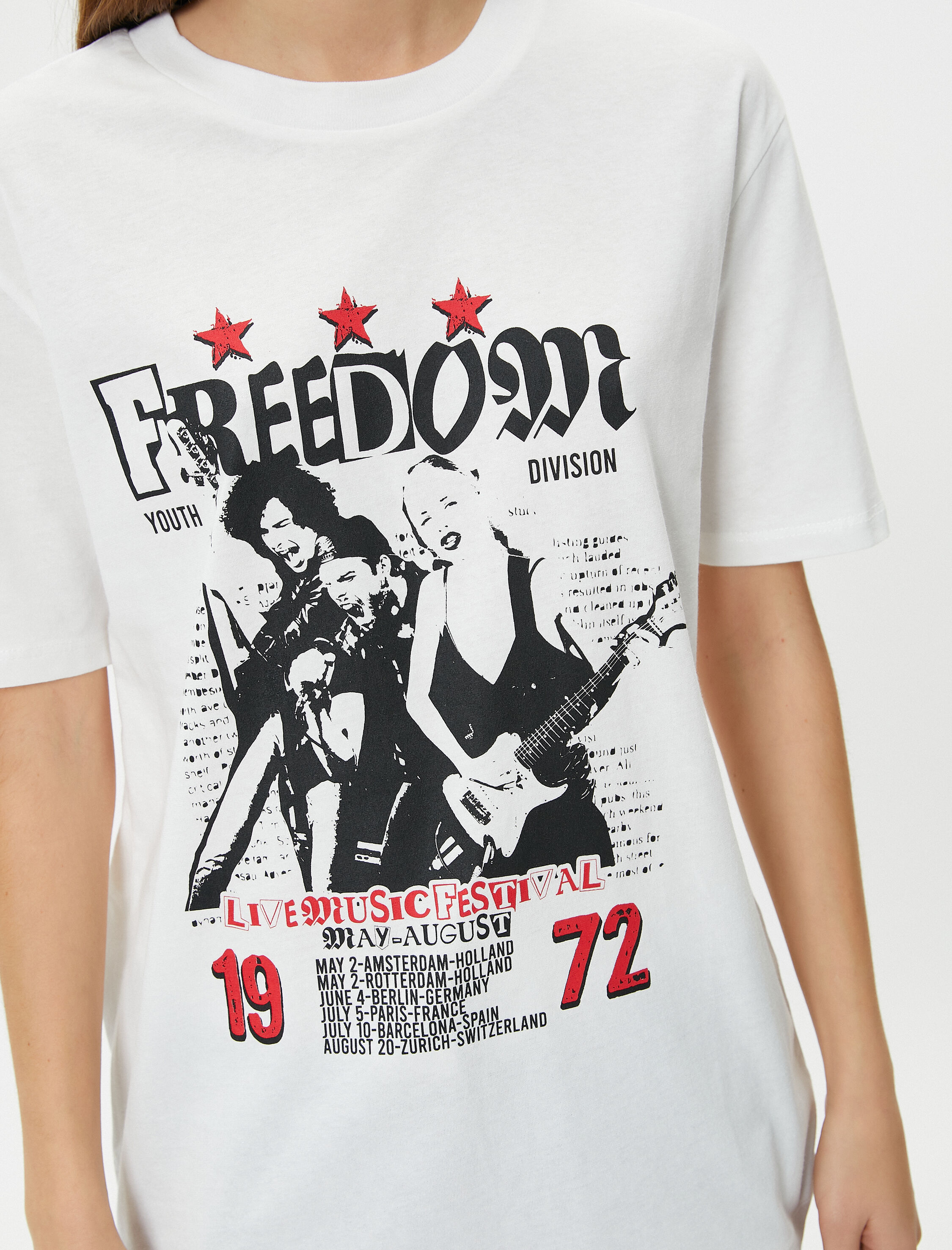   Müzik Temalı Baskılı Tişört Kısa Kollu Bisiklet Yaka Pamuklu