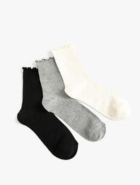 3'lü Soket Çorap Seti Fırfır Detaylı Çok Renkli