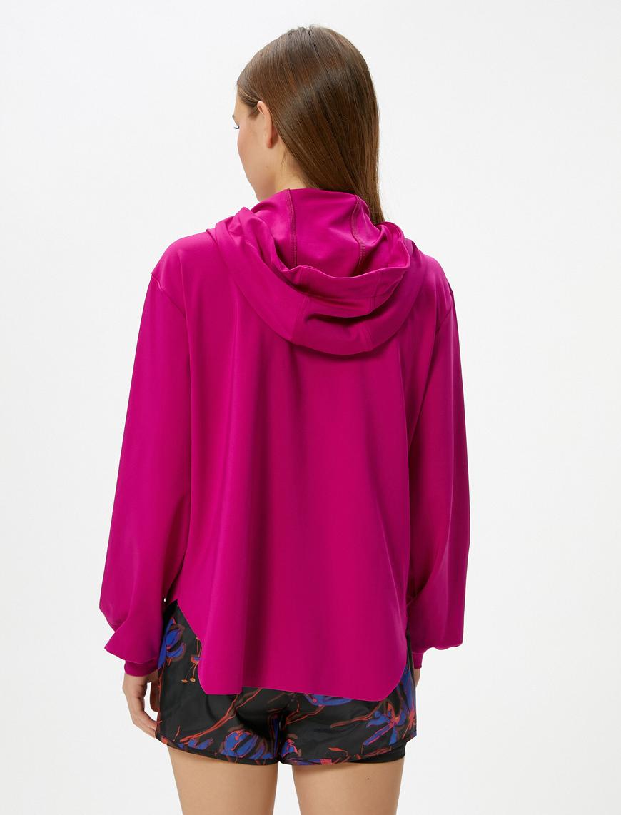  Spor Yarım Fermuarlı Kapüşonlu Sweatshirt Etek Uçları Asimetrik Kesim