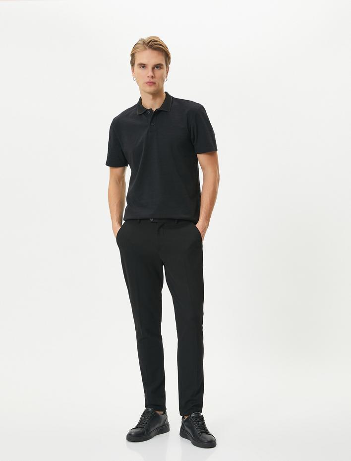  Polo Yaka Tişört Düğme Detaylı Kısa Kollu