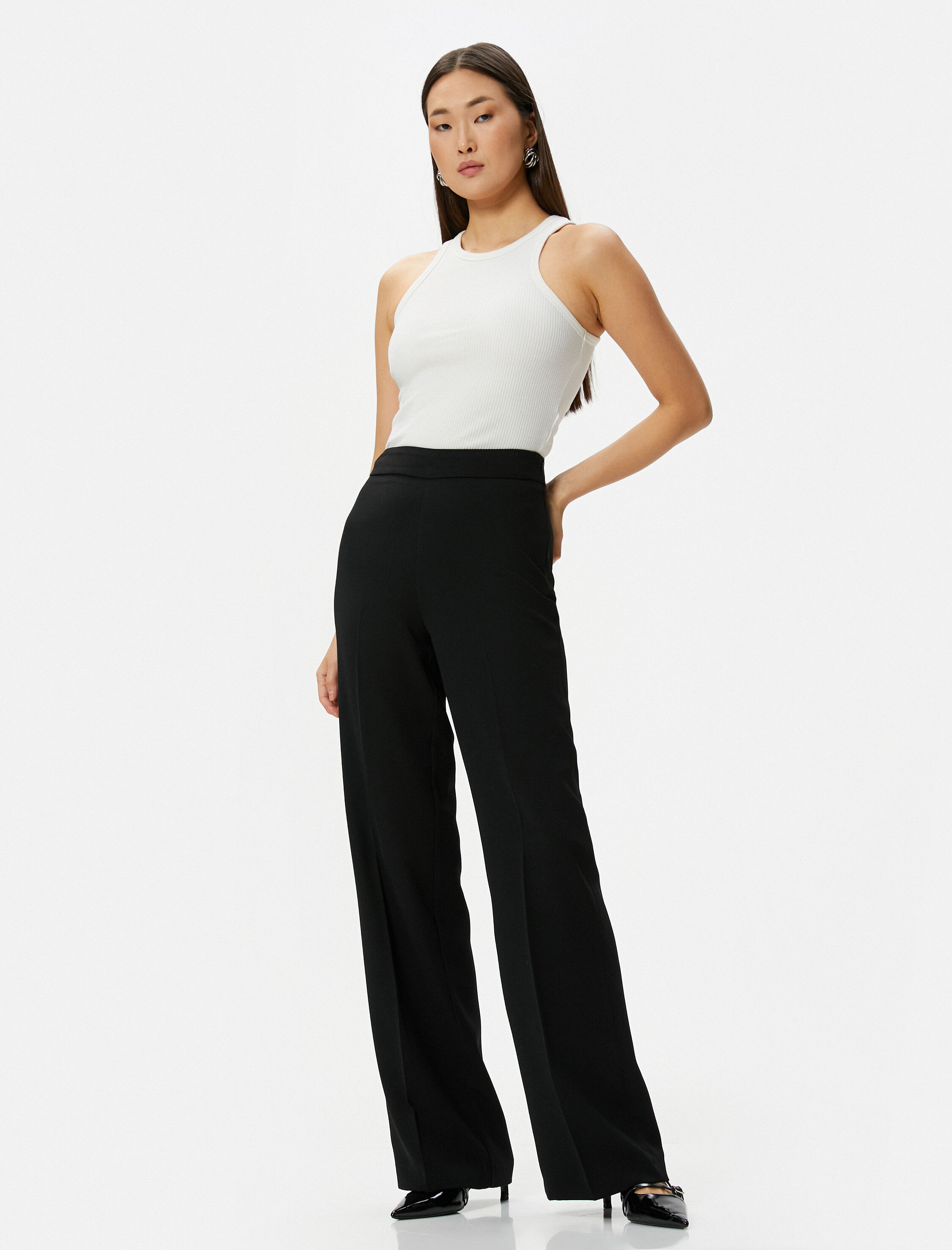   Kumaş Bol Paça Pantolon Normal Bel