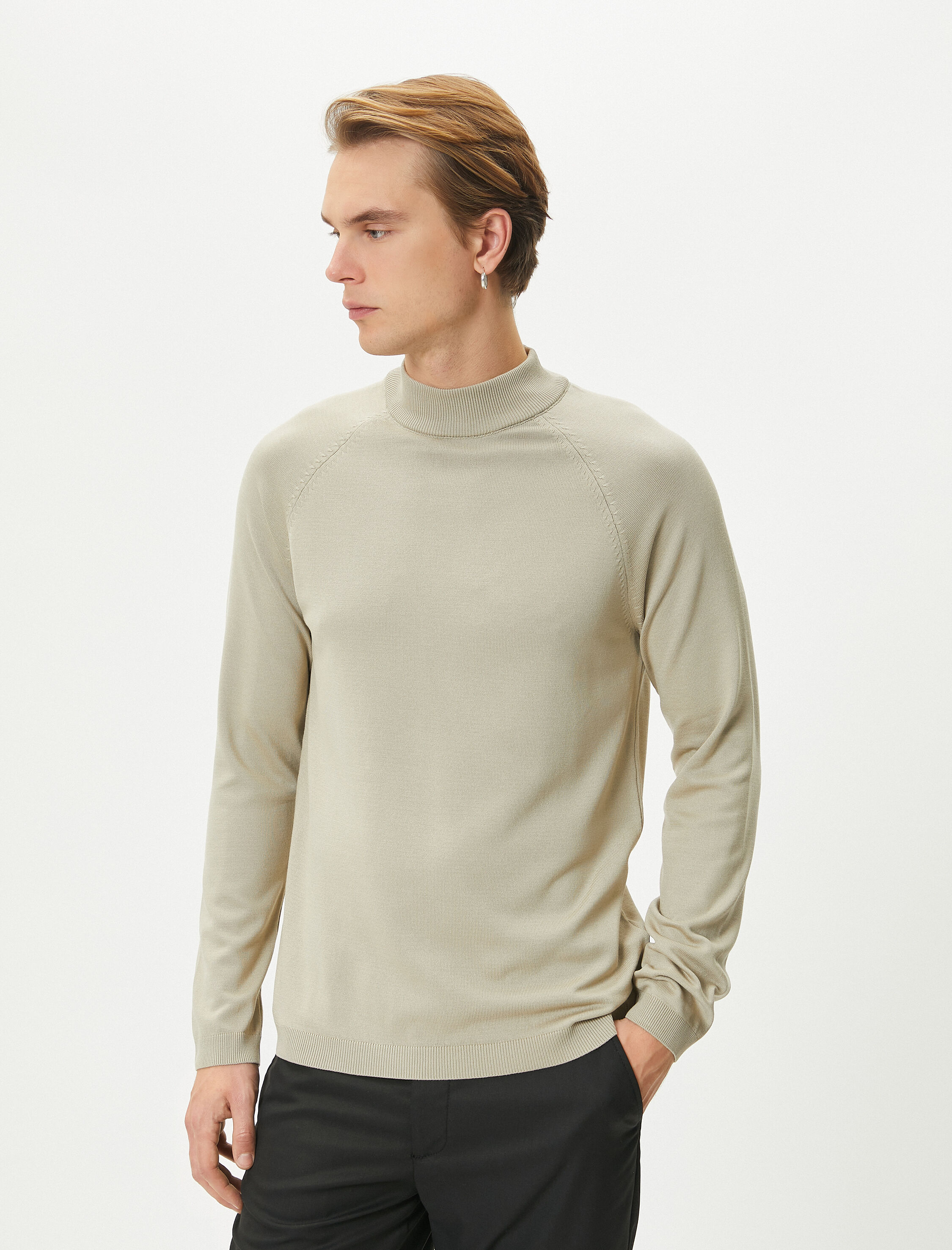   Yarım Balıkçı Yaka Kazak Slim Fit Triko Uzun Kollu