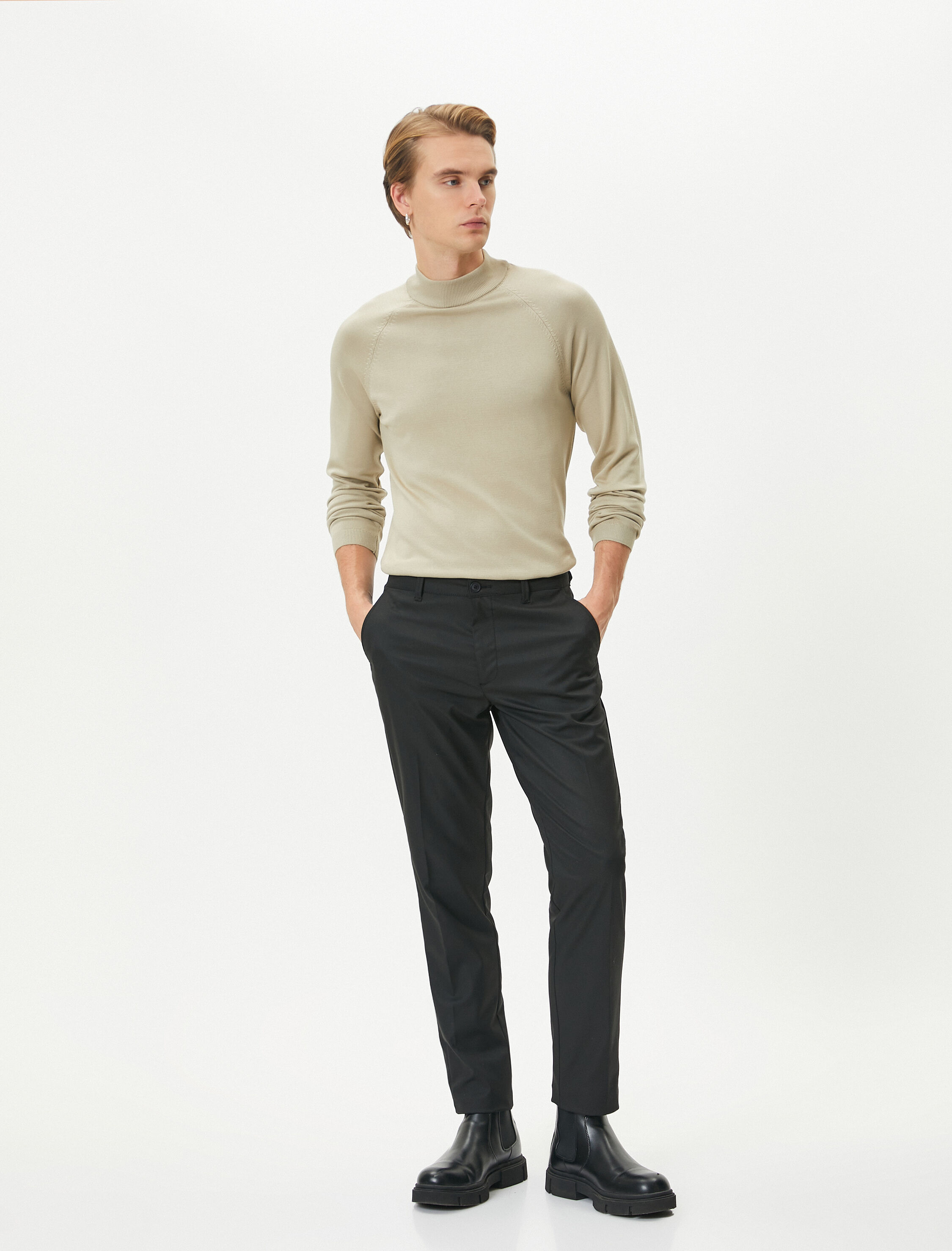   Yarım Balıkçı Yaka Kazak Slim Fit Triko Uzun Kollu