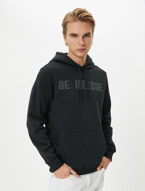 Kapşonlu Sweatshirt Slogan İşlemeli Kanguru Cepli_2