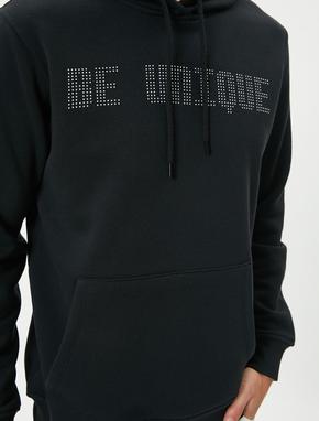 Kapşonlu Sweatshirt Slogan İşlemeli Kanguru Cepli_4