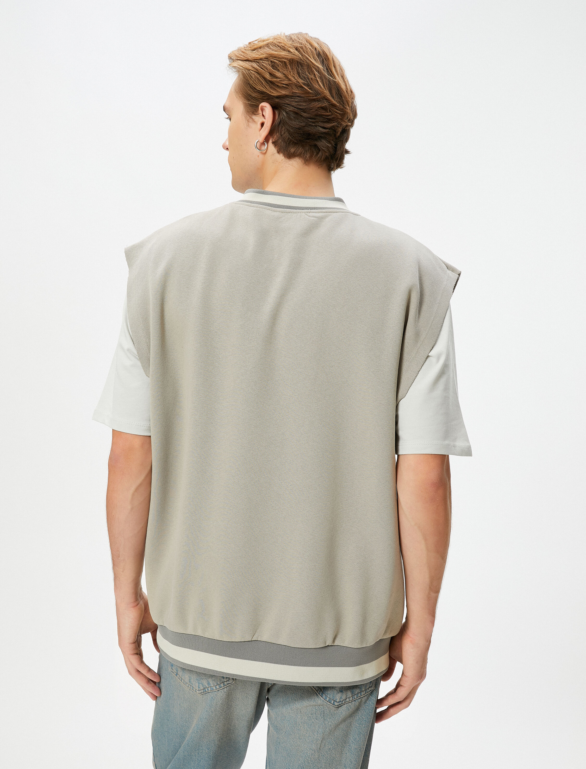 Oversize Sweatshirt V Yaka Kısa Kollu Şardonlu