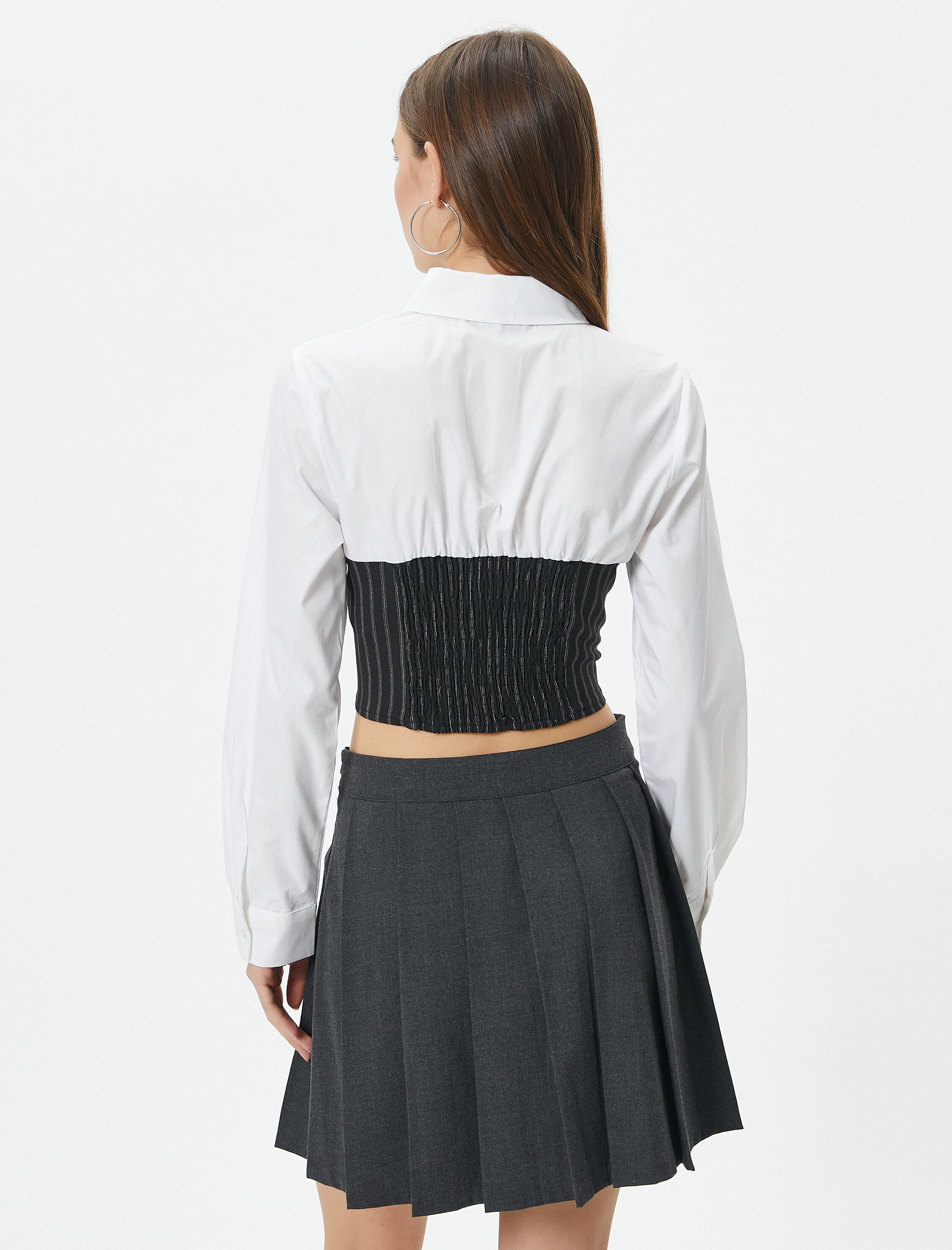   Crop Gömlek Uzun Kollu Straplez Korse Detaylı Slim Fit