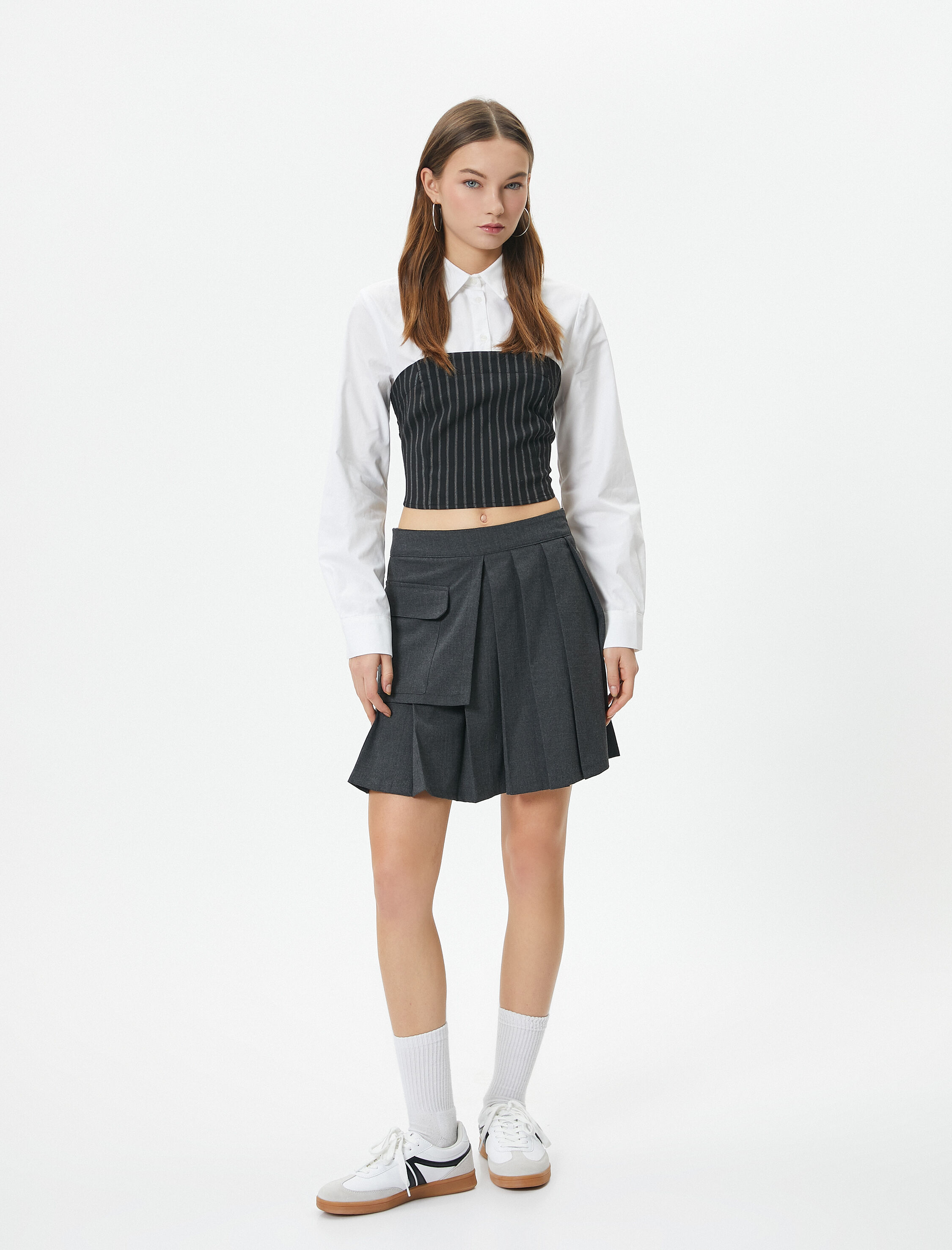   Crop Gömlek Uzun Kollu Straplez Korse Detaylı Slim Fit