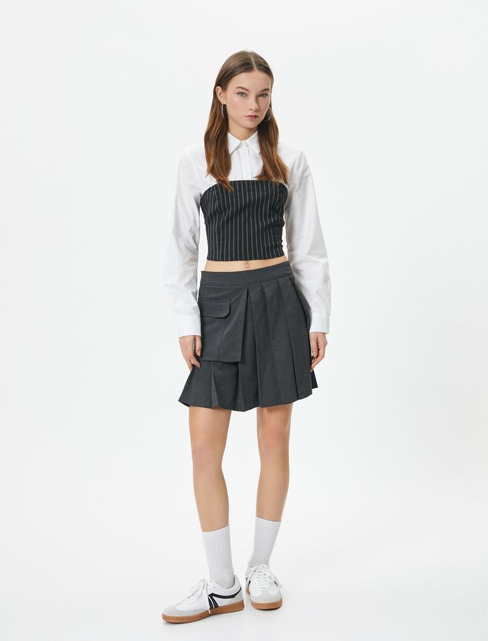  Crop Gömlek Uzun Kollu Straplez Korse Detaylı Slim Fit