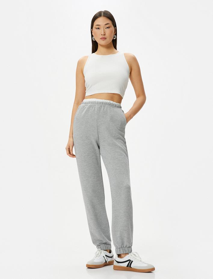  Jogger Eşofman Altı Beli Çift Lastik Görünümlü Cepli Üç İplik Şardonlu