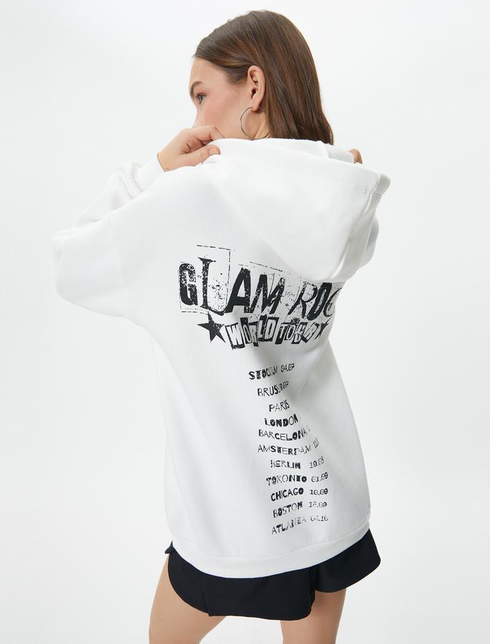  Şardonlu Oversize Kapşonlu Sweatshirt Yıldız Baskılı Uzun Kollu