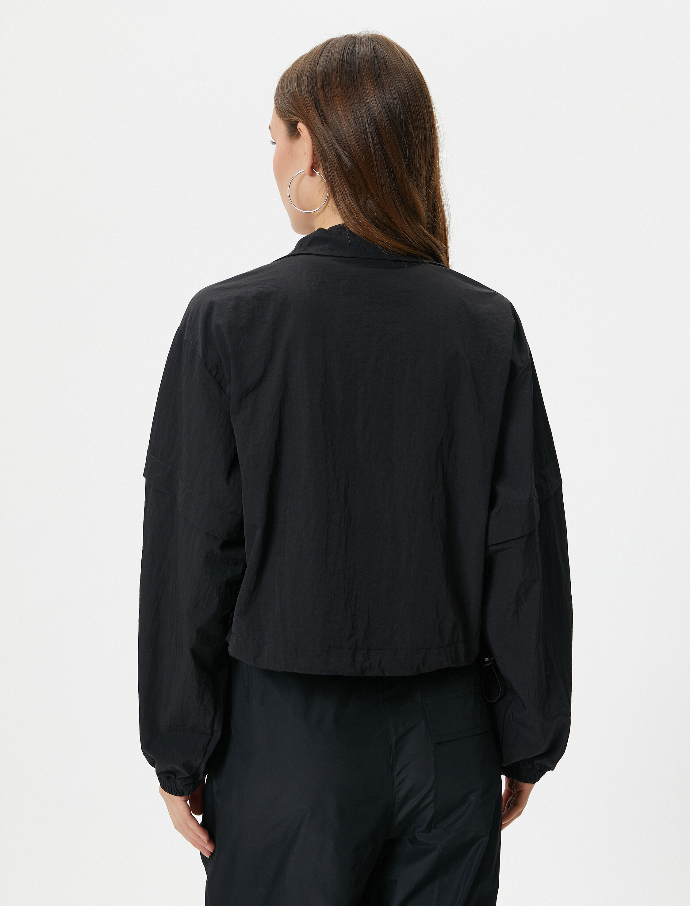   Paraşüt Ceket Fermuarlı Dik Yaka Kapaklı Cepli Uzun Kollu