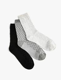 3'lü Soket Çorap Seti Geometrik Desenli Çok Renkli