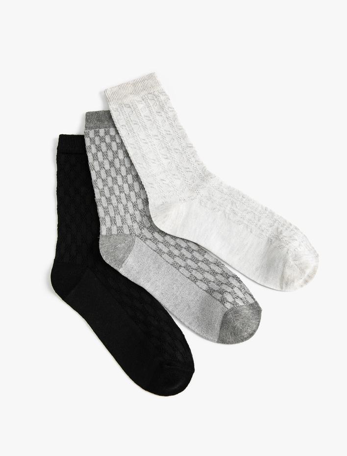 Kadın 3'lü Soket Çorap Seti Geometrik Desenli Çok Renkli