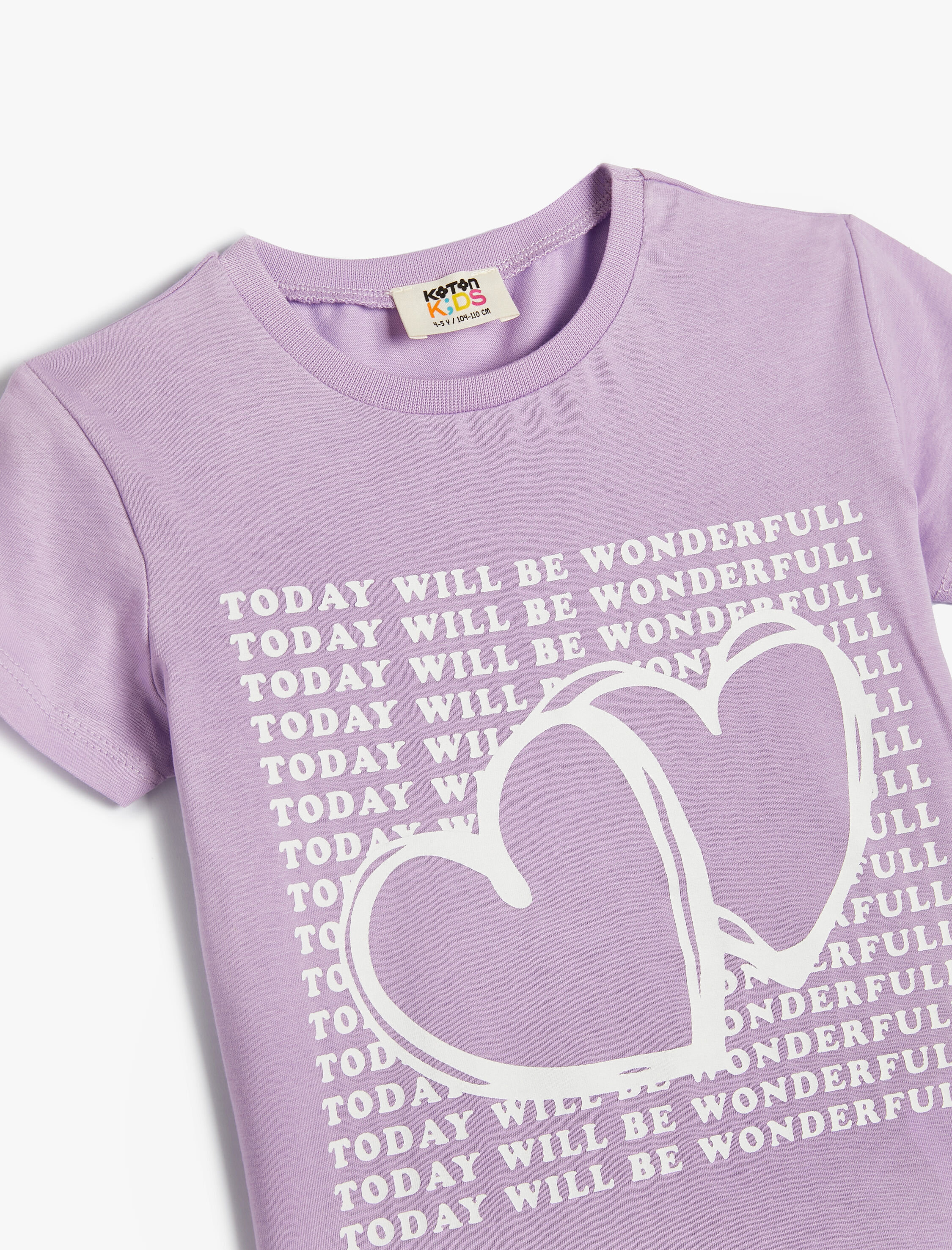  Kız Çocuk Kalpli Tişört Kısa Kollu Bisiklet Yaka Pamuklu