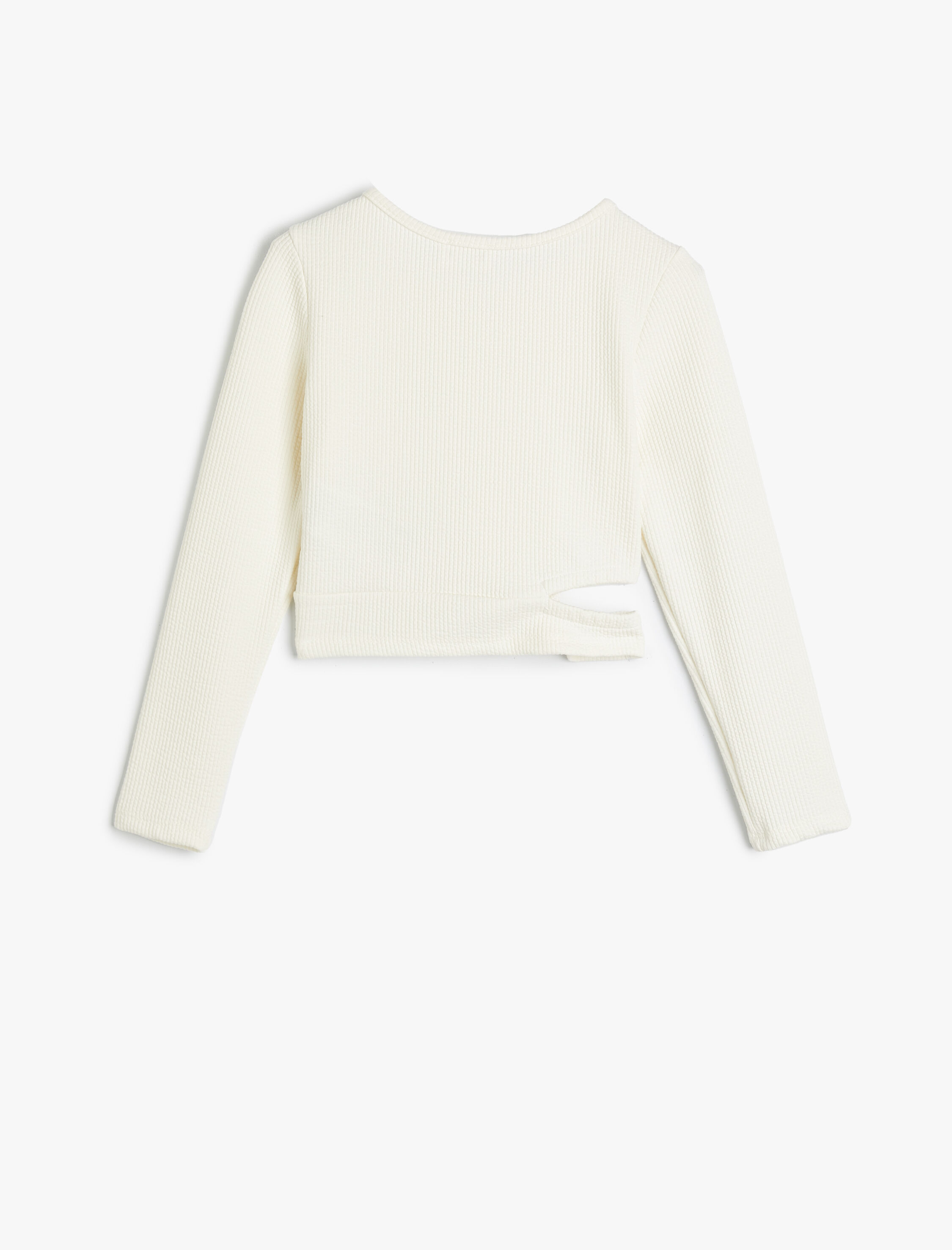  Kız Çocuk Uzun Kollu Basic Tişört Pencere Detaylı Bisiklet Yaka Kaşkorse