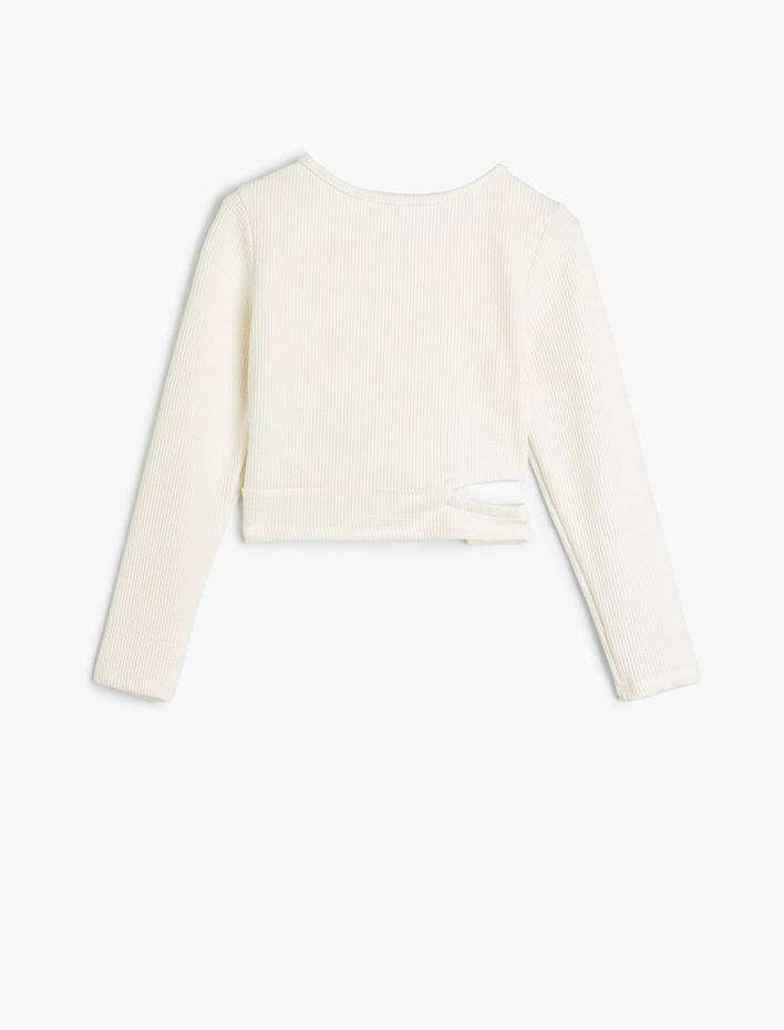 Kız Çocuk Uzun Kollu Basic Tişört Pencere Detaylı Bisiklet Yaka Kaşkorse