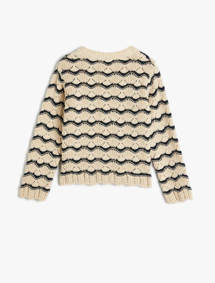 Kız Çocuk Ajurlu Hırka Yuvarlak Yaka Uzun Kollu