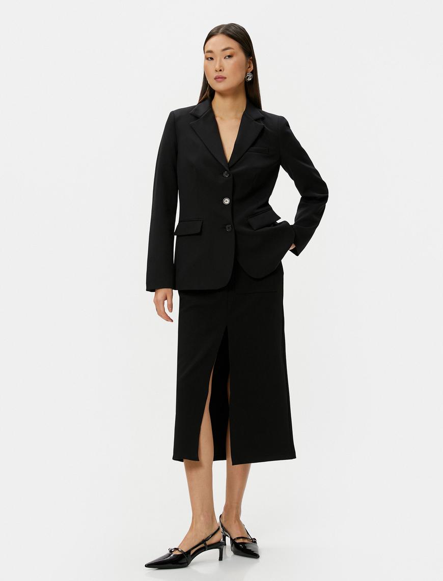   Blazer Ceket Düğmeli Kapaklı Cepli Regular Fit
