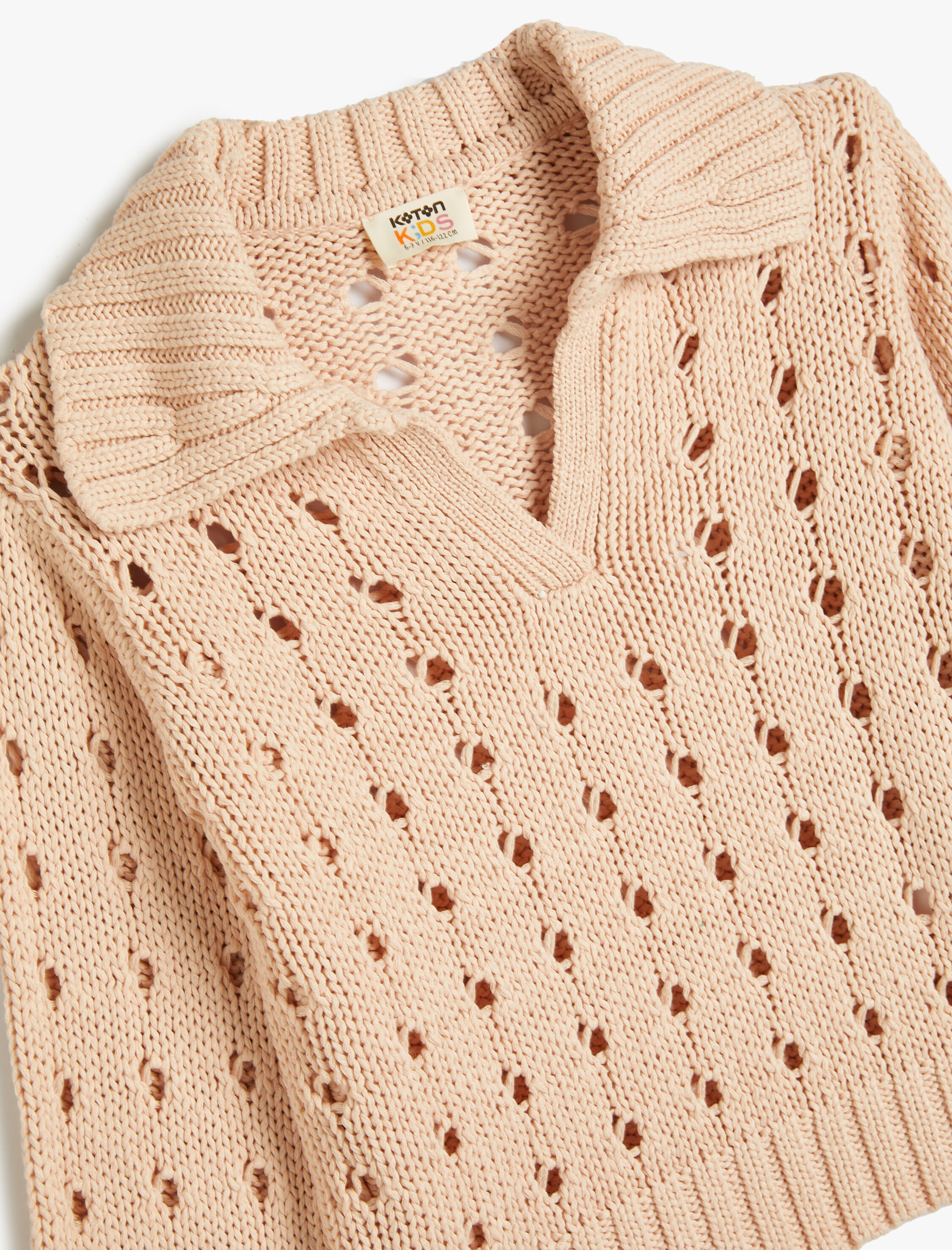  Kız Çocuk Ajurlu Polo Yaka Kazak Uzun Kollu