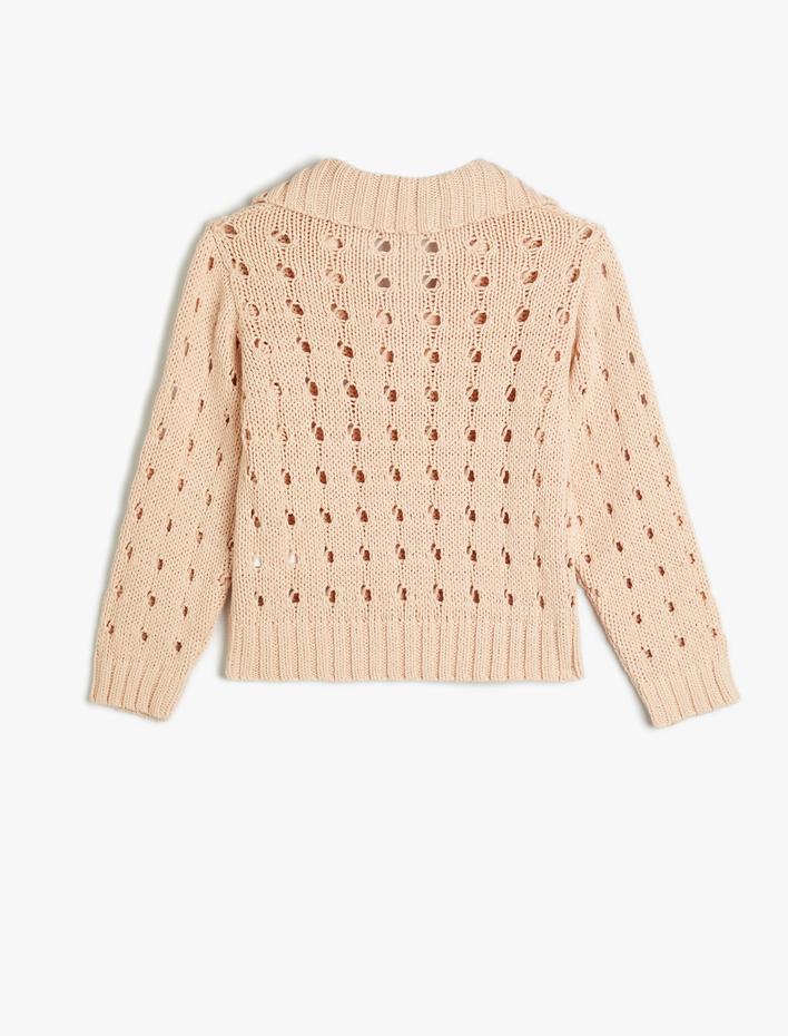 Kız Çocuk Ajurlu Polo Yaka Kazak Uzun Kollu