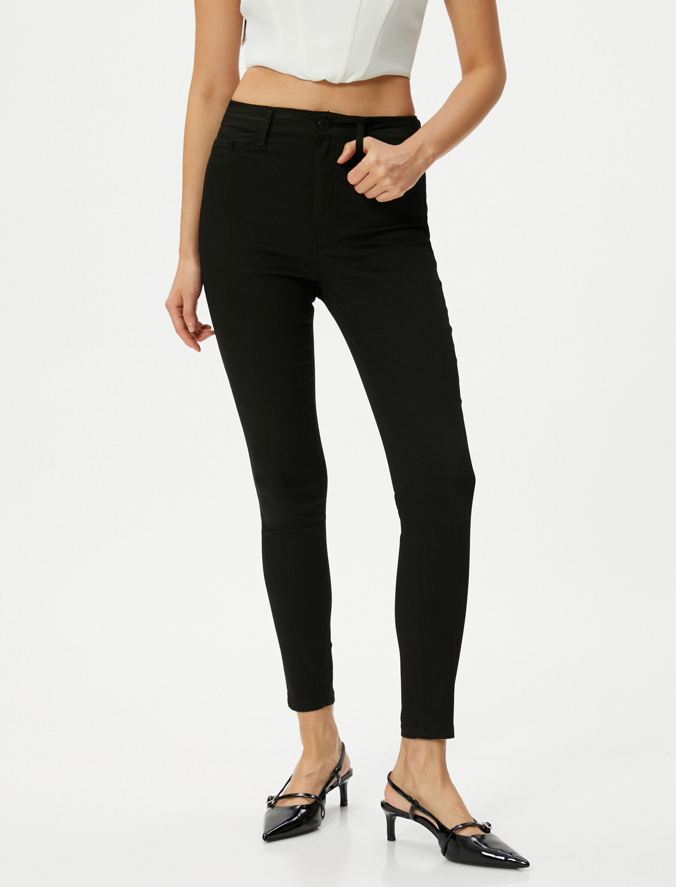   Skinny Fit Kot Pantolon Esnek Yüksek Bel Dar Paça  Dar Kesim Cepli - Carmen Jean