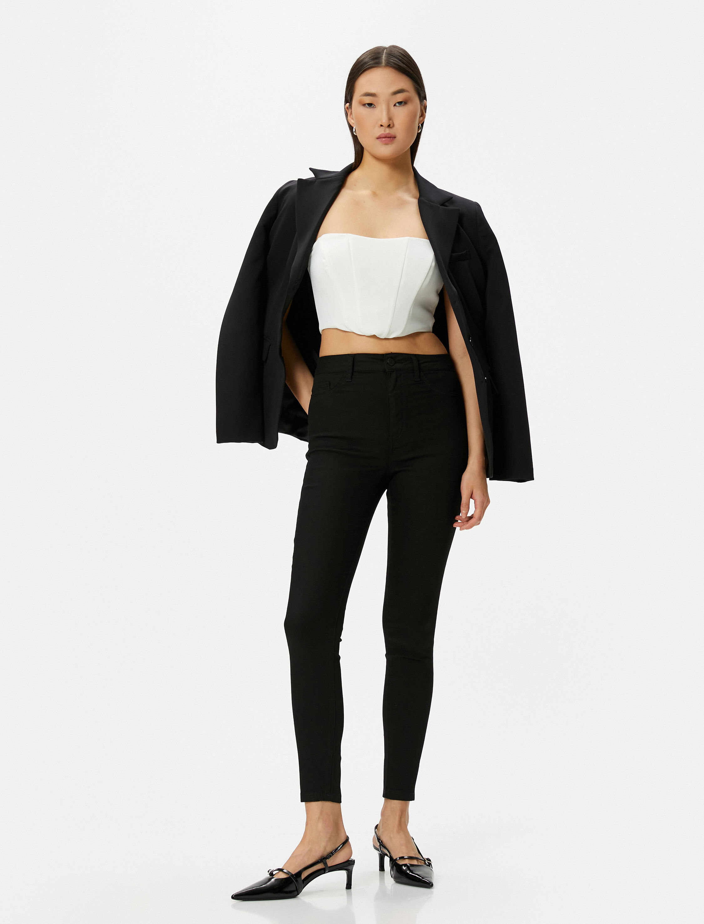   Skinny Fit Kot Pantolon Esnek Yüksek Bel Dar Paça  Dar Kesim Cepli - Carmen Jean