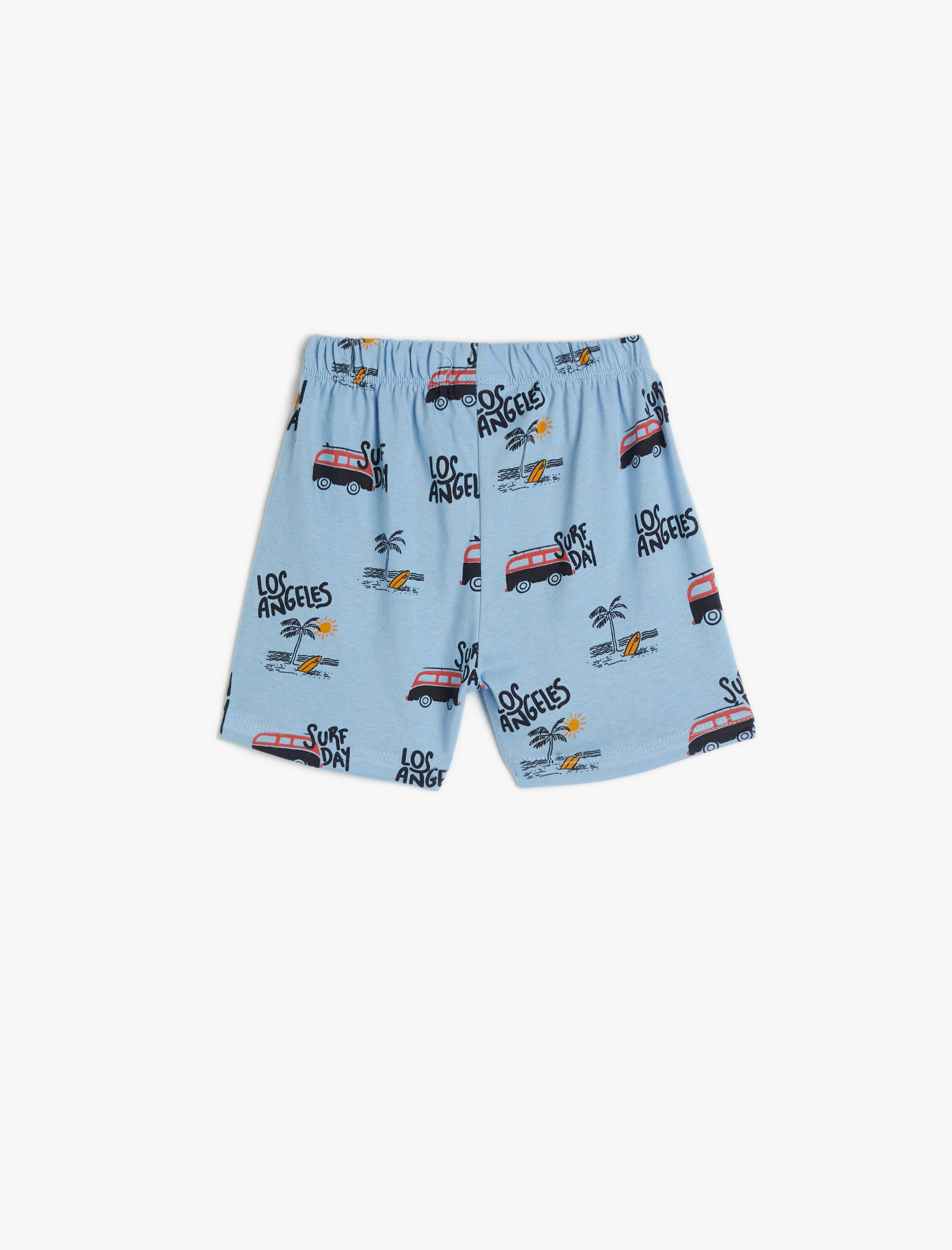  Erkek Bebek Şort Beli Bağlamalı Lastikli Araba Baskılı Cepli Pamuklu