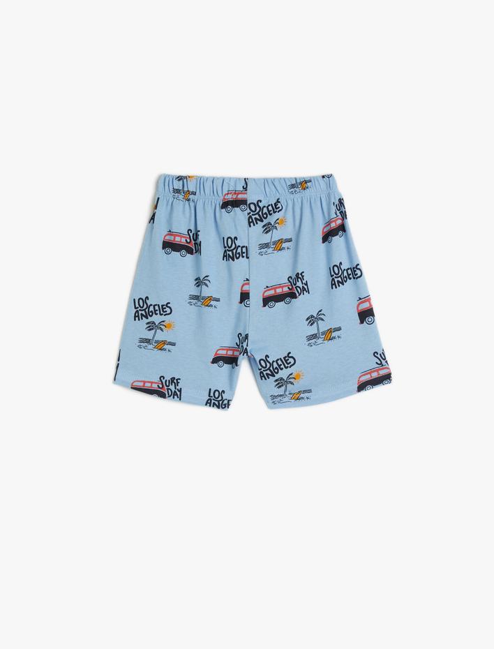 Erkek Bebek Şort Beli Bağlamalı Lastikli Araba Baskılı Cepli Pamuklu