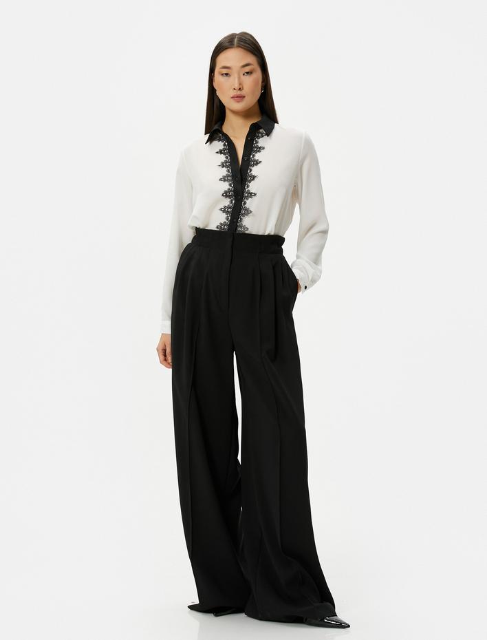  Dantelli Gömlek Uzun Kollu Düğmeli Regular Fit