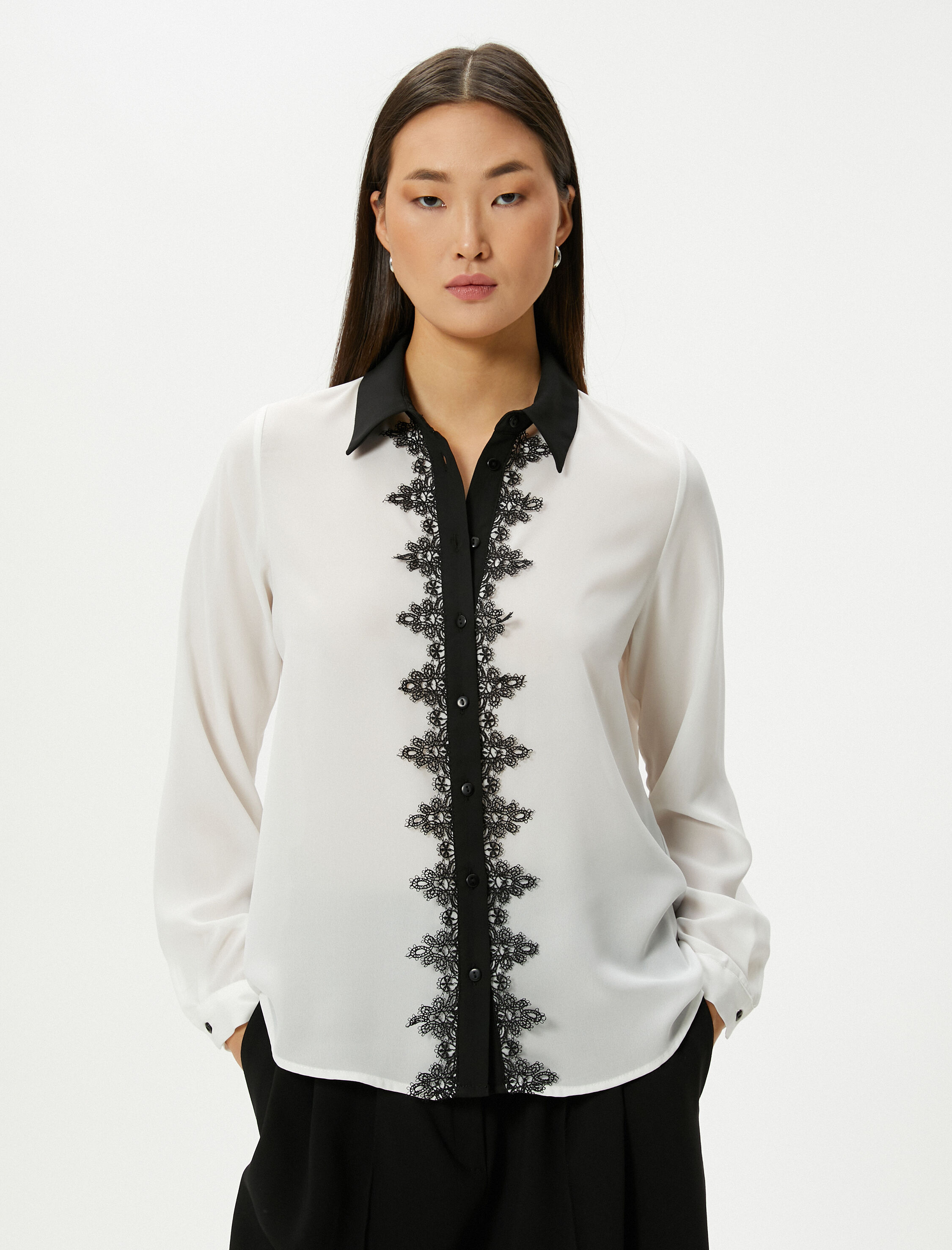   Dantelli Gömlek Uzun Kollu Düğmeli Regular Fit