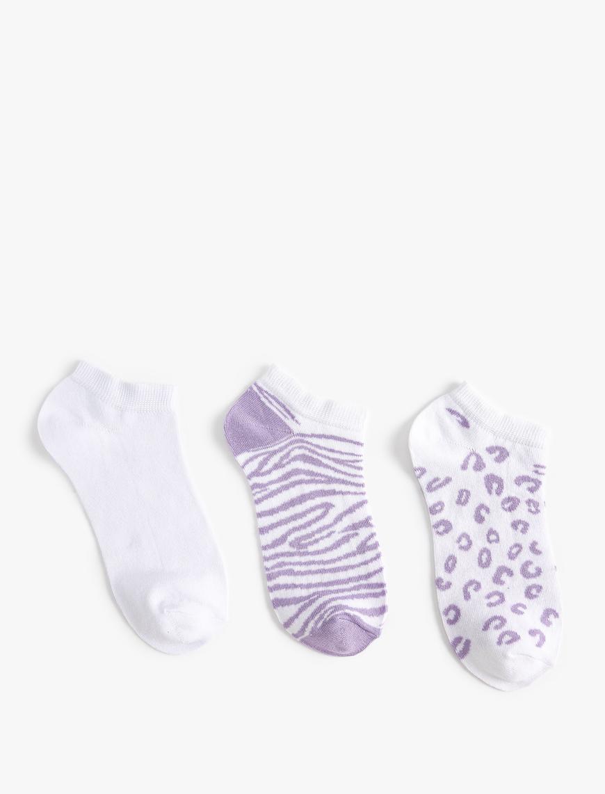  Kadın Zebra Desenli Patik Çorap Seti 3'lü