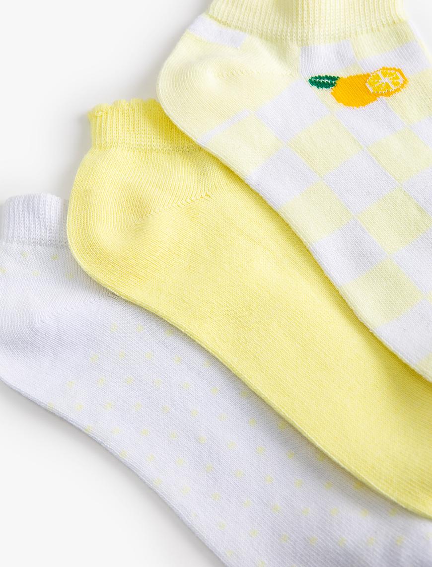  Kadın 3'lü Patik Çorap Seti Meyve Desenli Çok Renkli