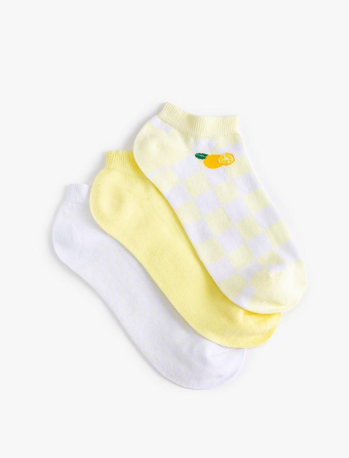 Kadın 3'lü Patik Çorap Seti Meyve Desenli Çok Renkli