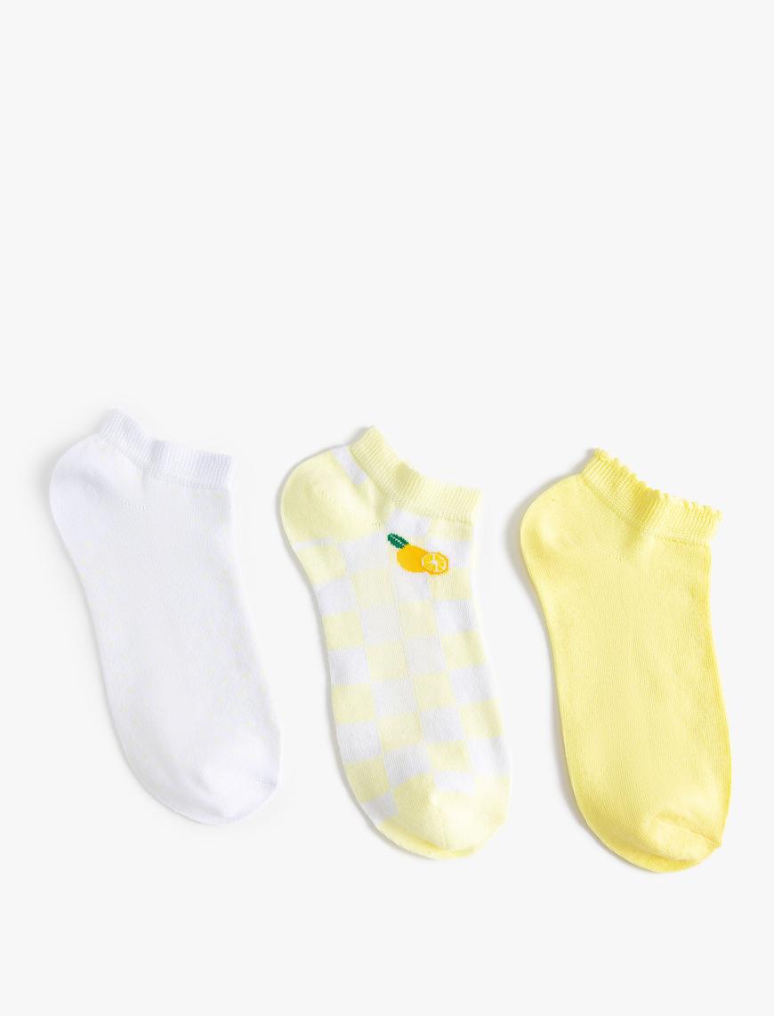  Kadın 3'lü Patik Çorap Seti Meyve Desenli Çok Renkli