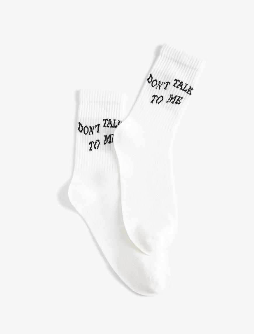  Kadın Soket Çorap Slogan İşlemeli