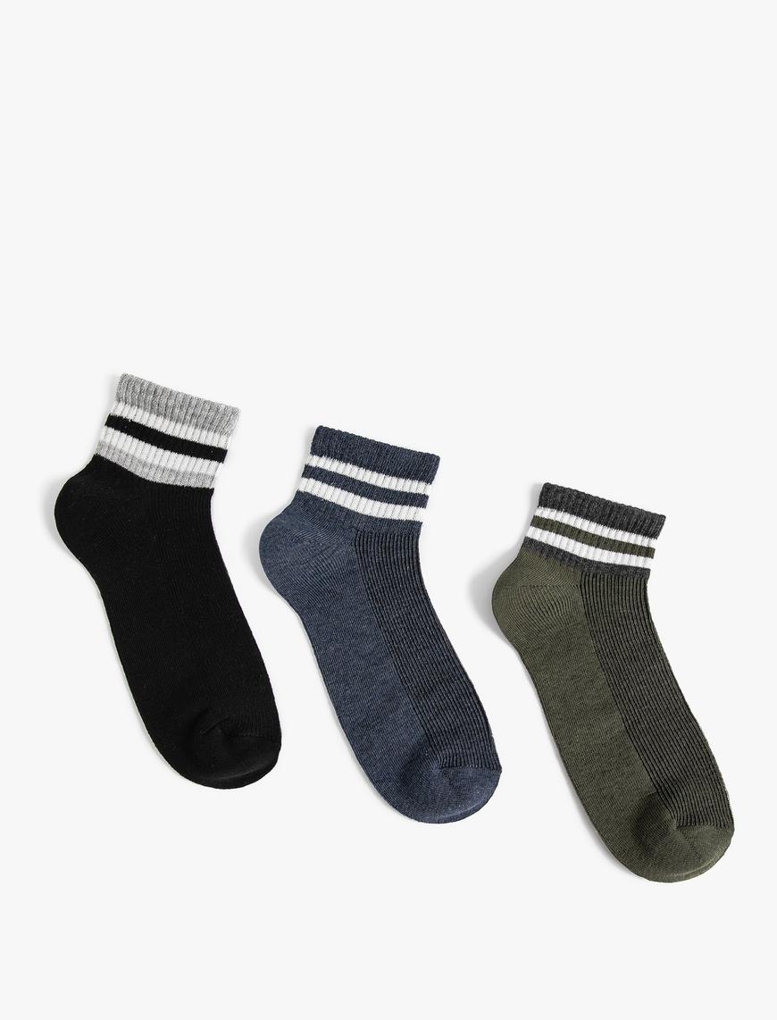  Erkek 3'lü Patik Çorap Seti Şerit Desenli Çok Renkli