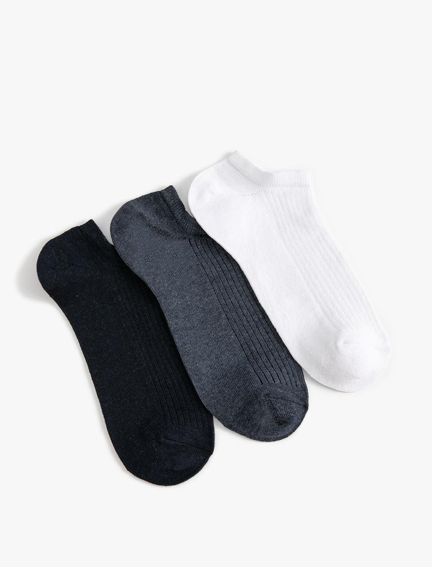  Erkek 3'lü Patik Çorap Seti Dokulu Çok Renkli