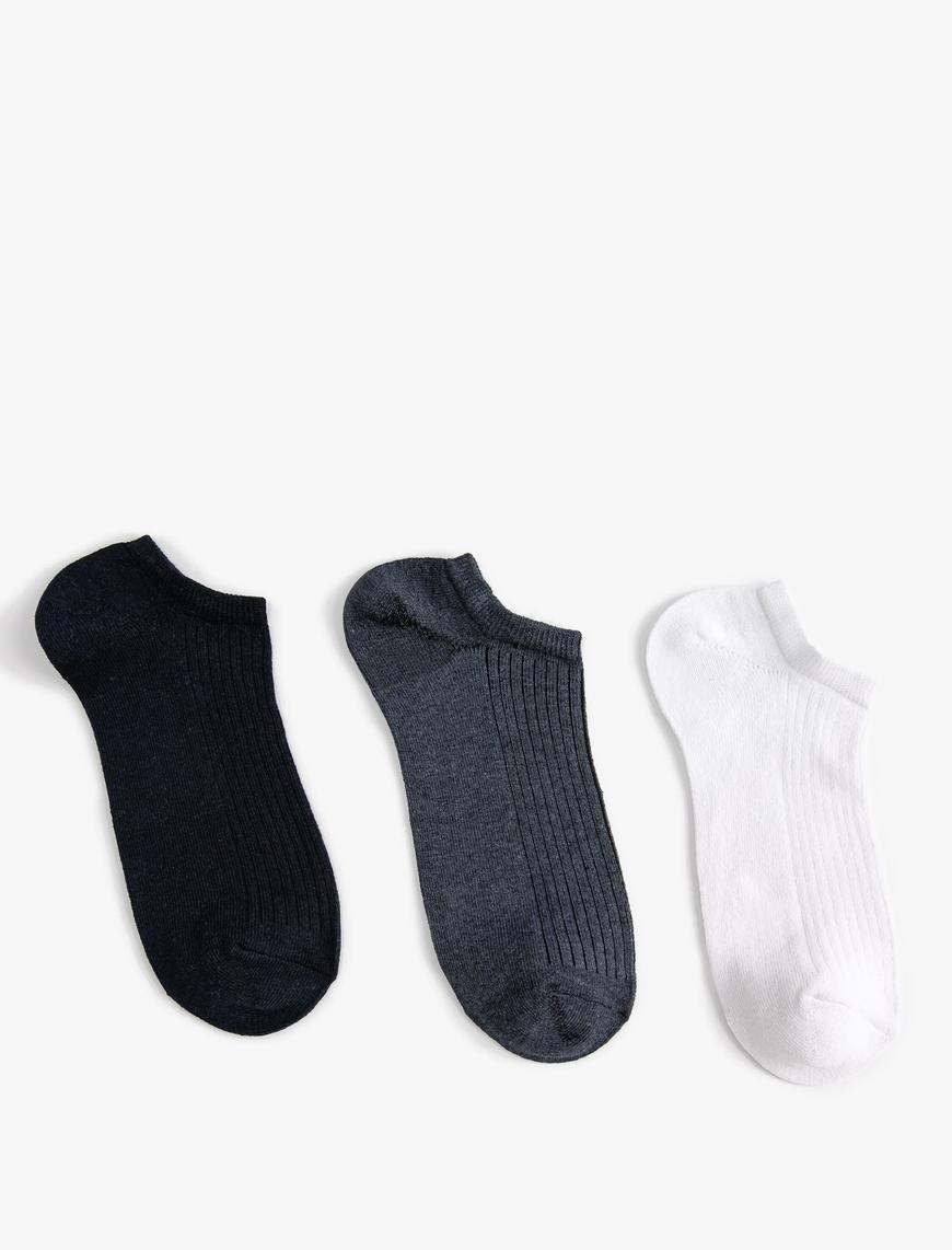  Erkek 3'lü Patik Çorap Seti Dokulu Çok Renkli