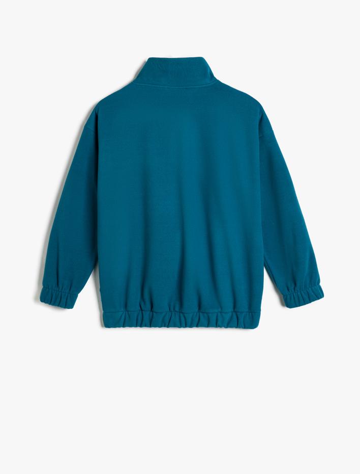 Erkek Çocuk Polar Sweat Dik Yaka Yarım Fermuarlı Kanguru Cepli