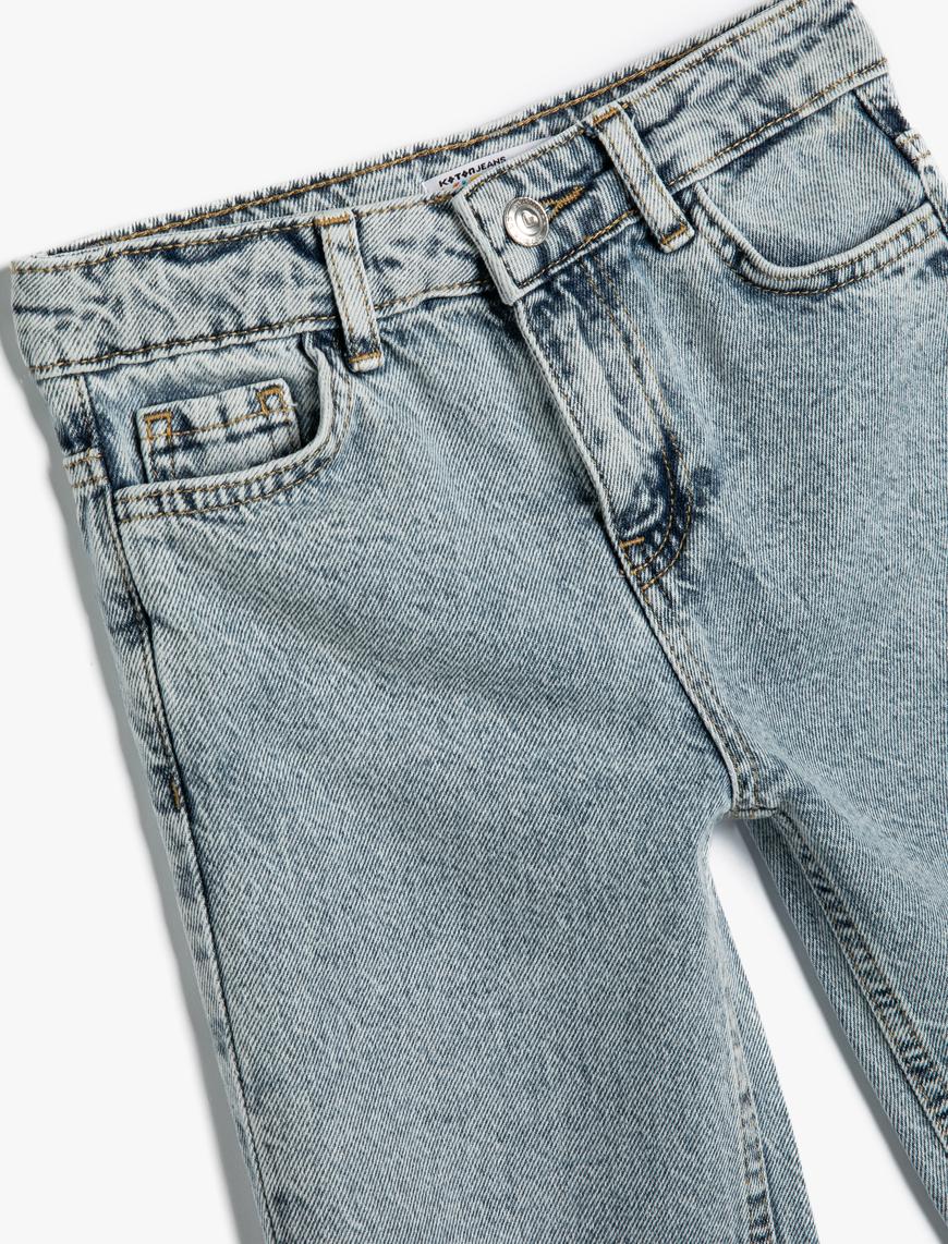  Kız Çocuk Jogger Kot Pantolon Cepli Pamuklu Beli Lastikli - Jogger Jeans