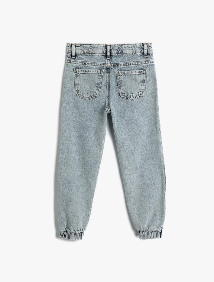 Kız Çocuk Jogger Kot Pantolon Cepli Pamuklu Beli Lastikli - Jogger Jeans