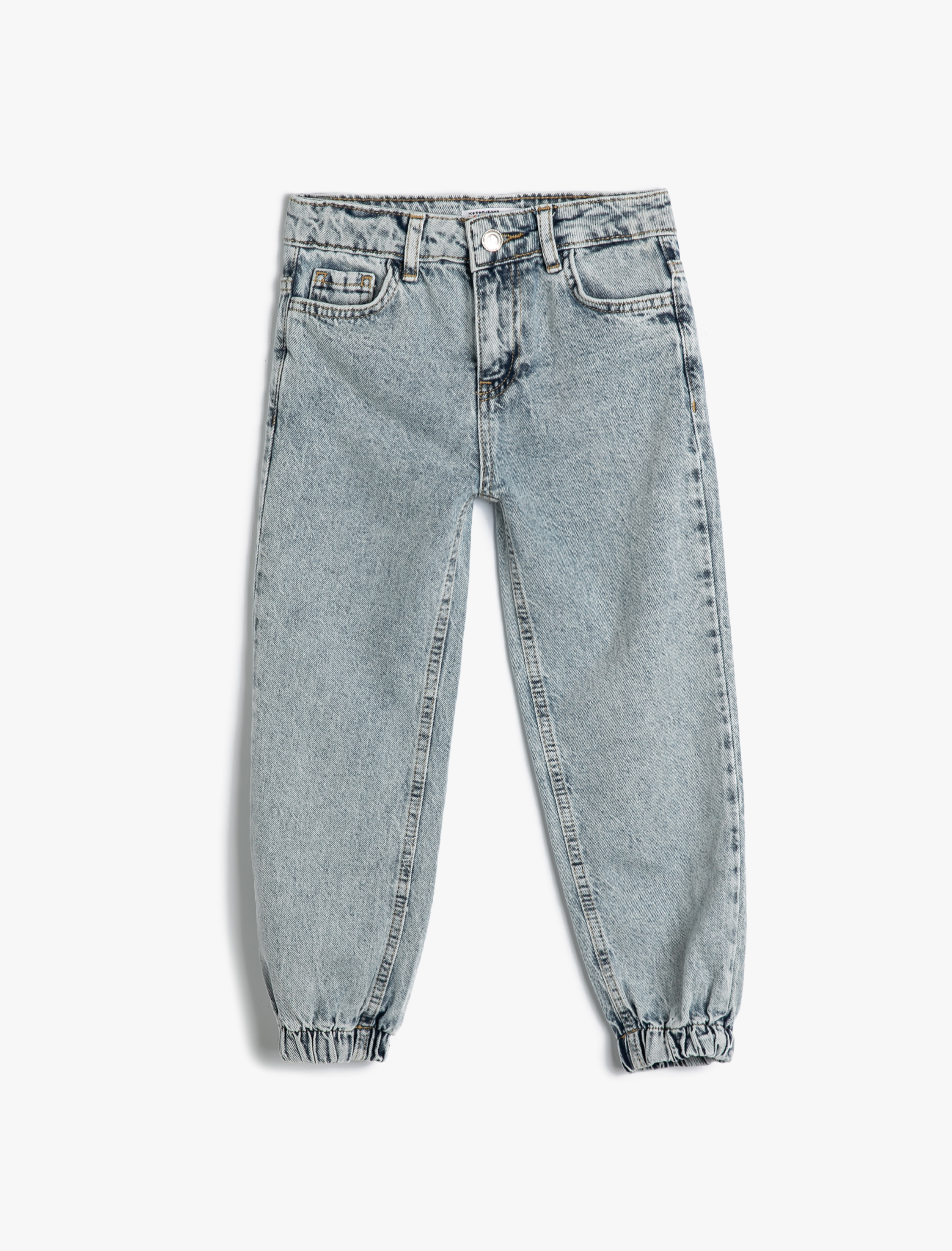  Kız Çocuk Jogger Kot Pantolon Cepli Pamuklu Beli Lastikli - Jogger Jeans