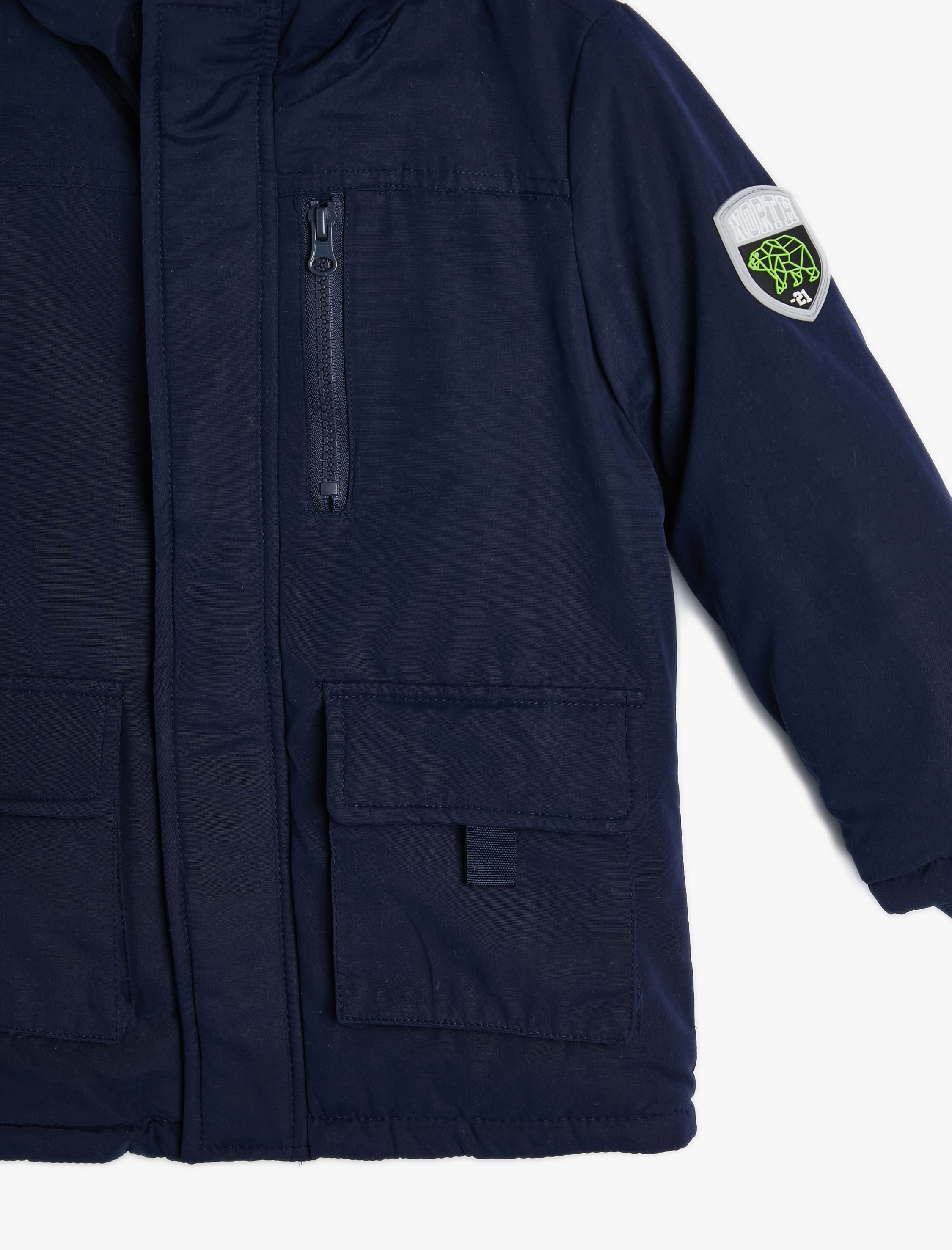  Erkek Çocuk Kapşonlu Mont Dolgulu Cepli Rüzgar Kapaklı İçi Kürklü Fermuarlı