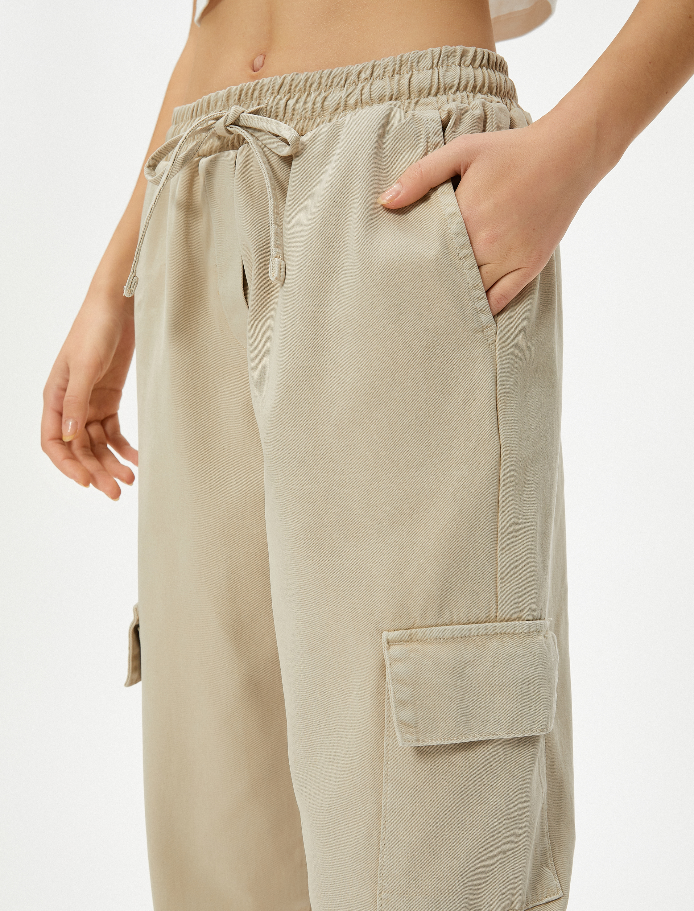   Kargo Jogger Pantolon Rahat Kalıp Beli Lastikli Bağlamalı Cepli Pamuklu