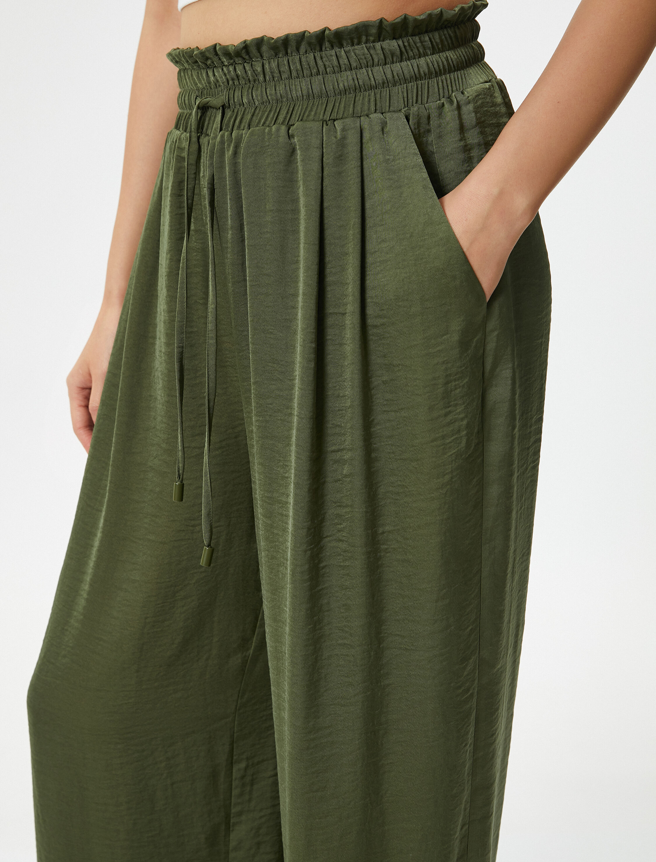   Palazzo Pantolon Bağcıklı Yüksek Bel Cepli