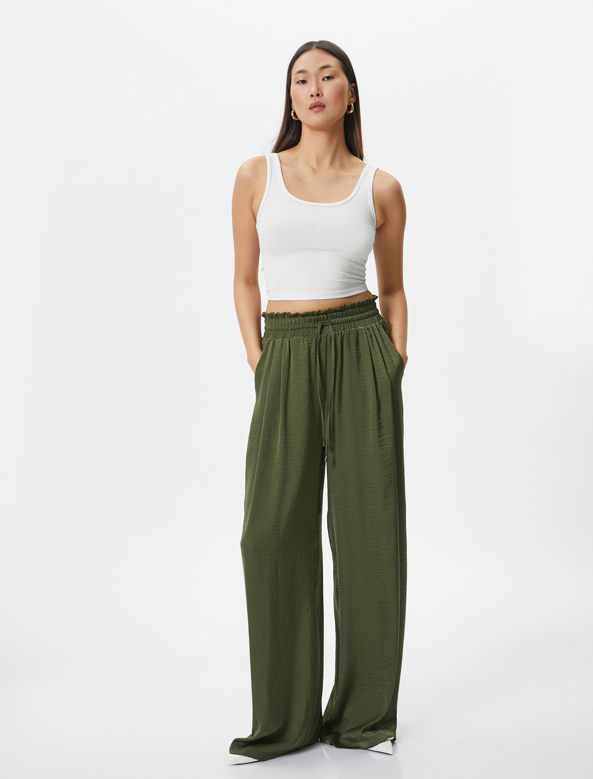   Palazzo Pantolon Bağcıklı Yüksek Bel Cepli