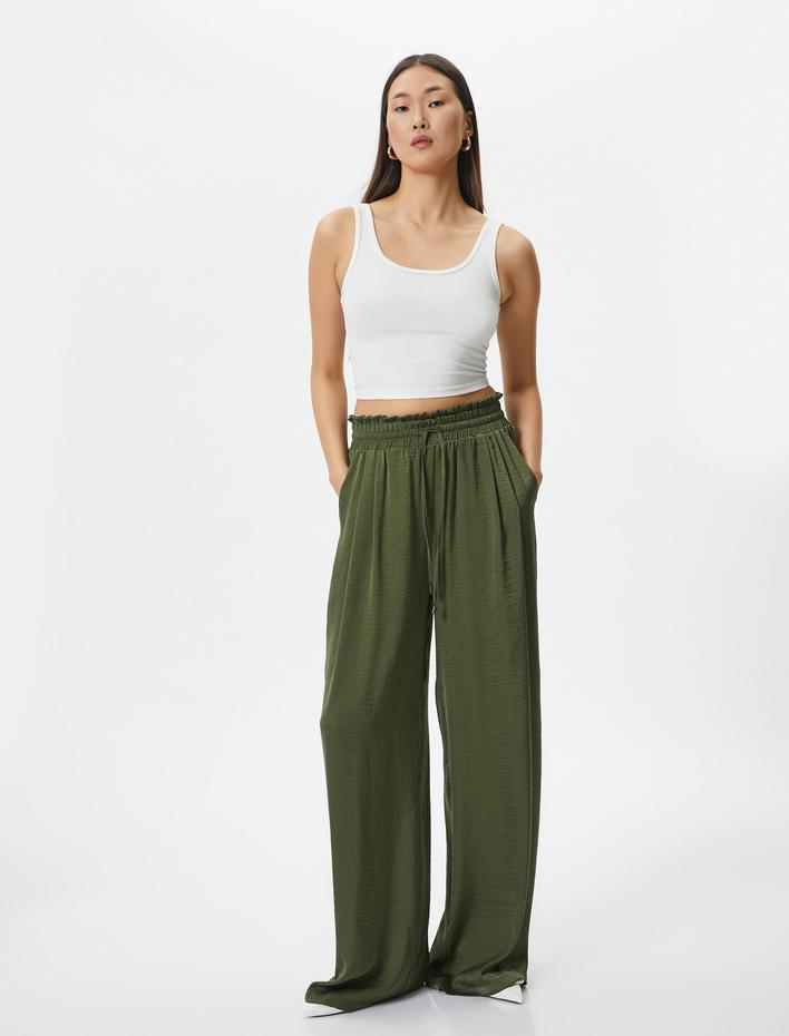  Palazzo Pantolon Bağcıklı Yüksek Bel Cepli