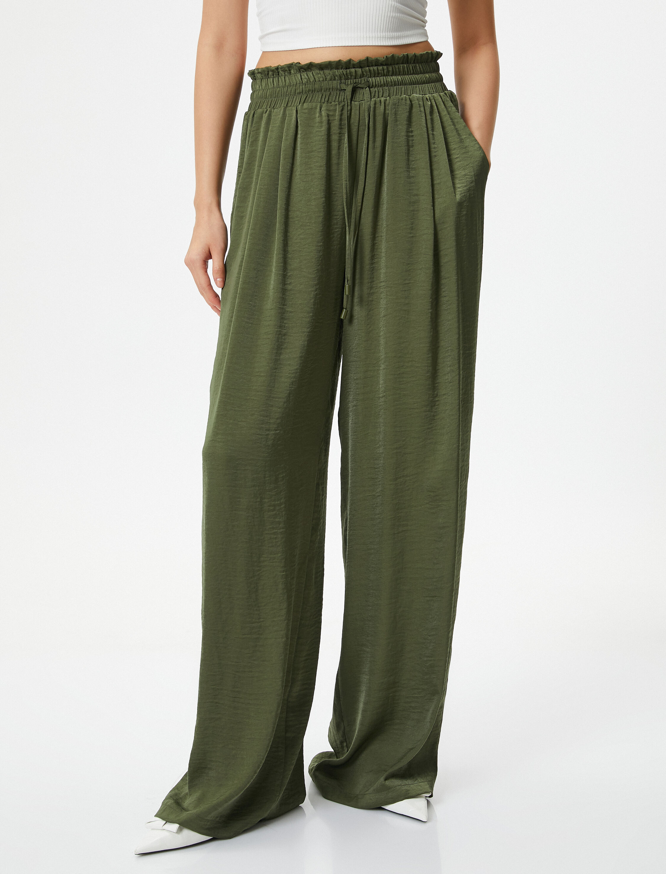   Palazzo Pantolon Bağcıklı Yüksek Bel Cepli